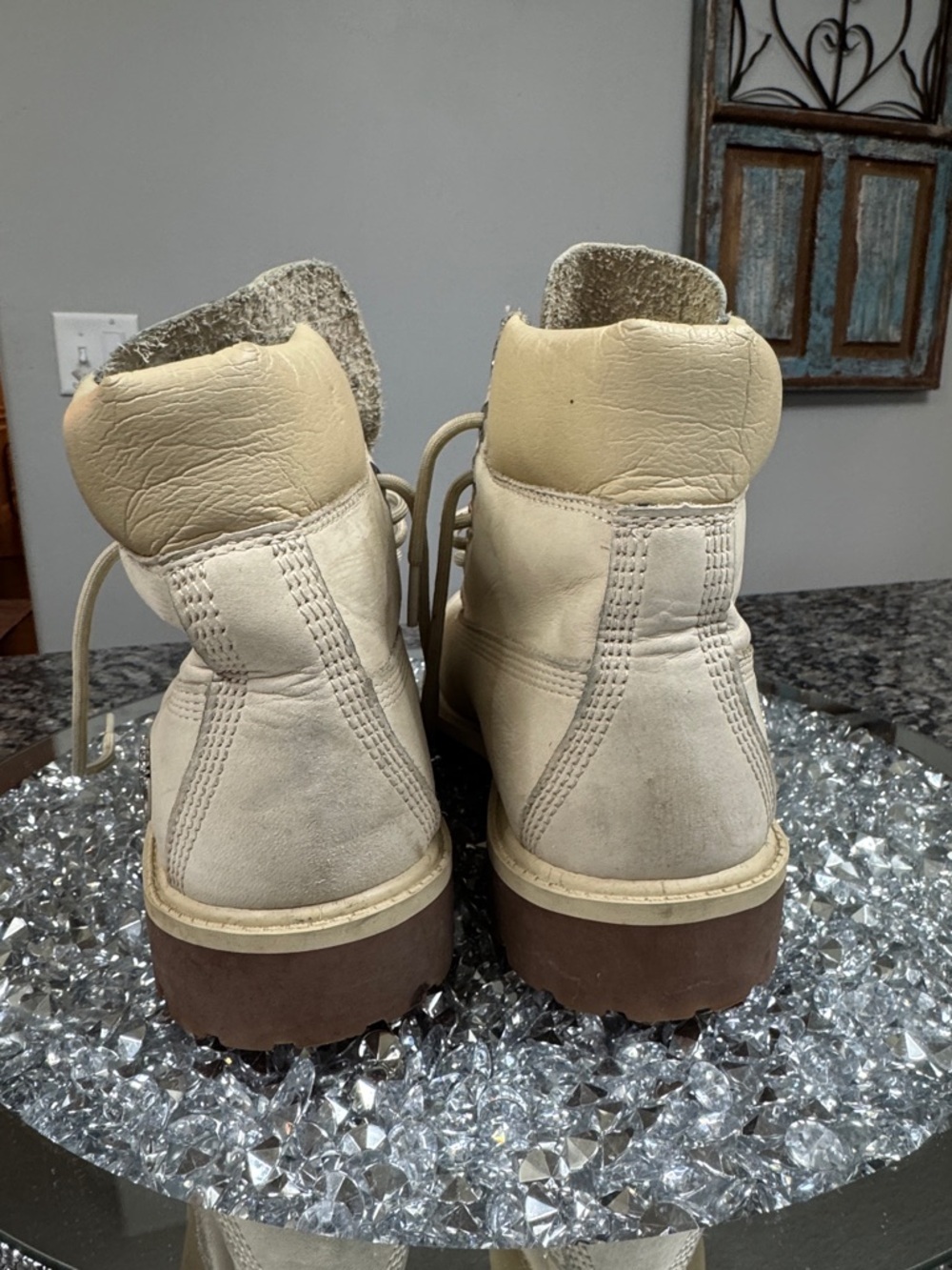 Timberland Cream Nubuck leather Hiking Boots boys 5 Womens 7 - Picture 6 of 15